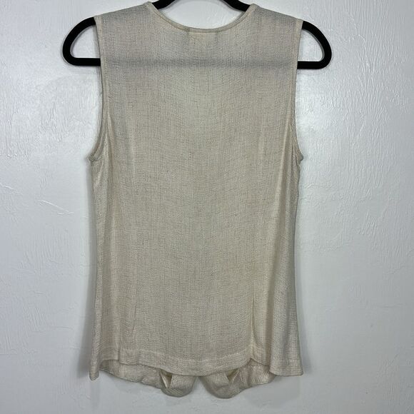 IZ California Vintage Neutral Beige Flax Blend Button Front V-neck Vest Size M - Picture 2 of 8